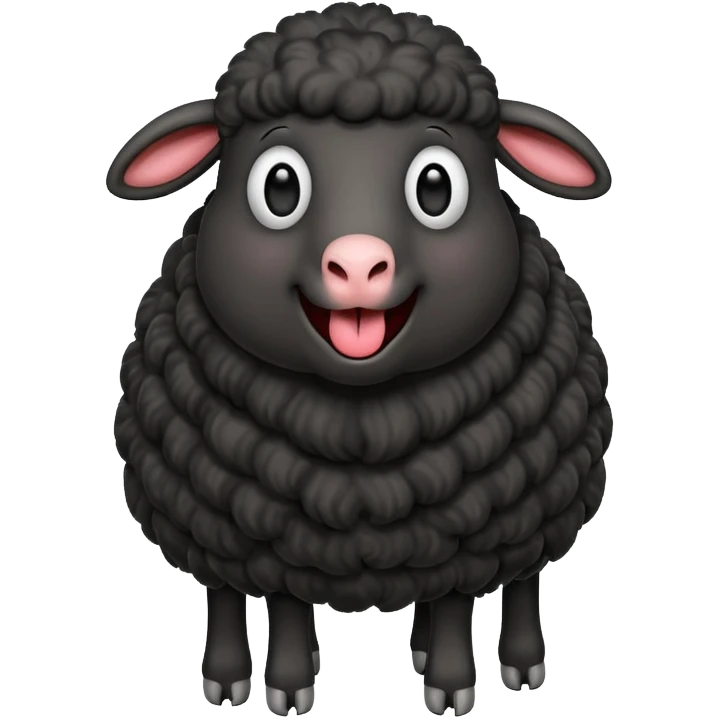 Oveja negra de cuerpo entero sacando la lengua en actitud de risas emoji