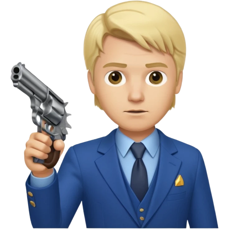 A blond man in a blue suit with a Colt pointing forward. emoji
