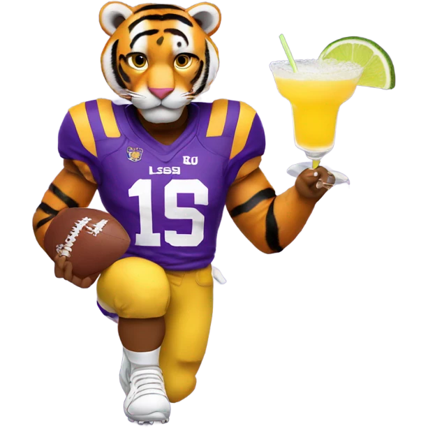 LSU Mike the Tiger in football jersey with margarita  emoji