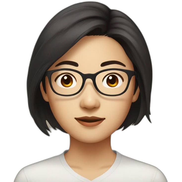 29 year old asian woman with short length dark hair and brown glasses emoji
