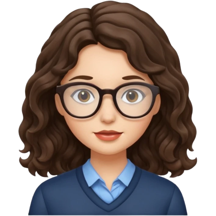 Brunette girl with wavy hair and glasses emoji