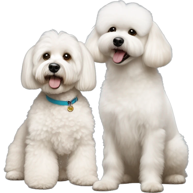 Big apricot cockapoo and small white bichon frise emoji