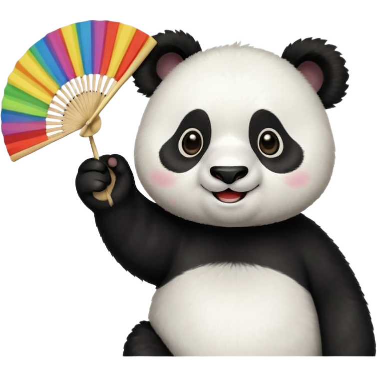 A panda waving a painted fan joyfully, cheeks puffed in excitement.
 emoji