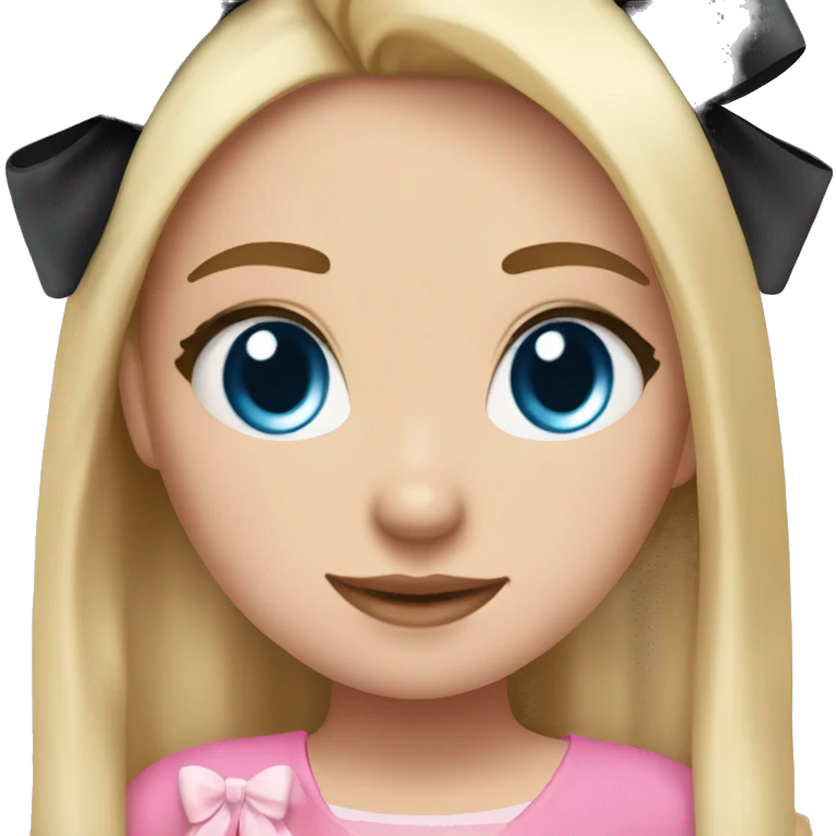 one girl with blonde hair and blue eyes wearing pink/girly bows and another girl next to her with dark brown straight hair and black bows emoji