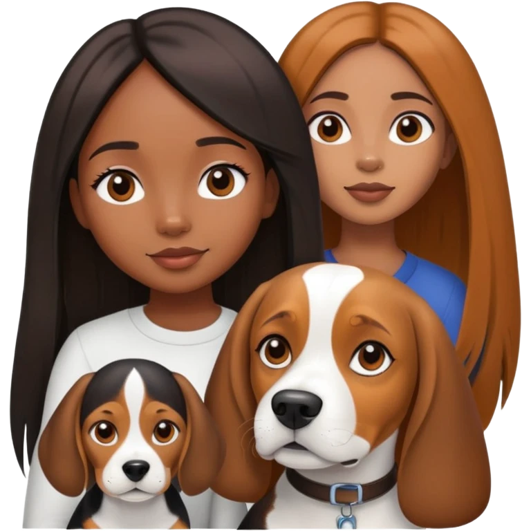 Black girl long straight hair with beagle dog emoji