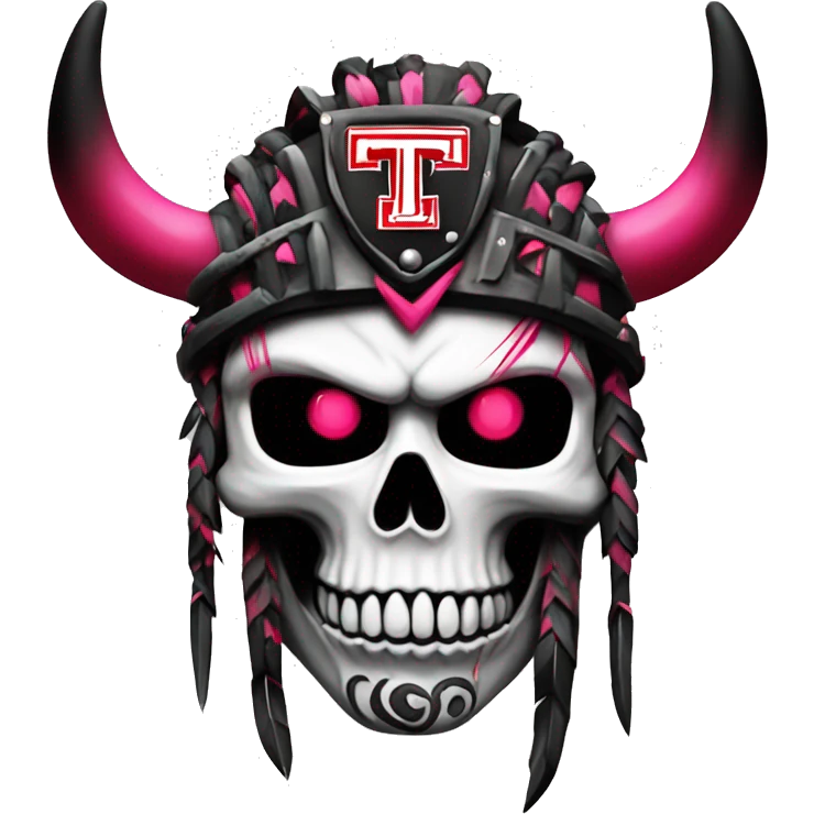  detailed tribal artwork hints of white barbwire background Texas tech logo multi dimensional red black warrior skull pink Mohawk  emoji