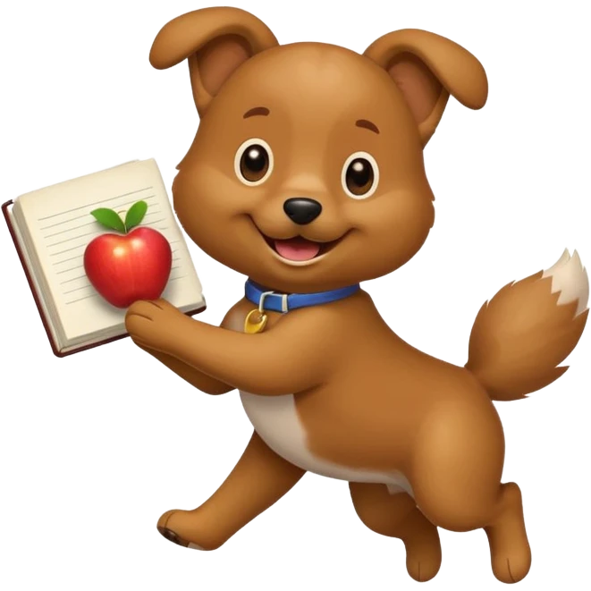 playful dog jumping with a piece of homework, apple style emoji emoji