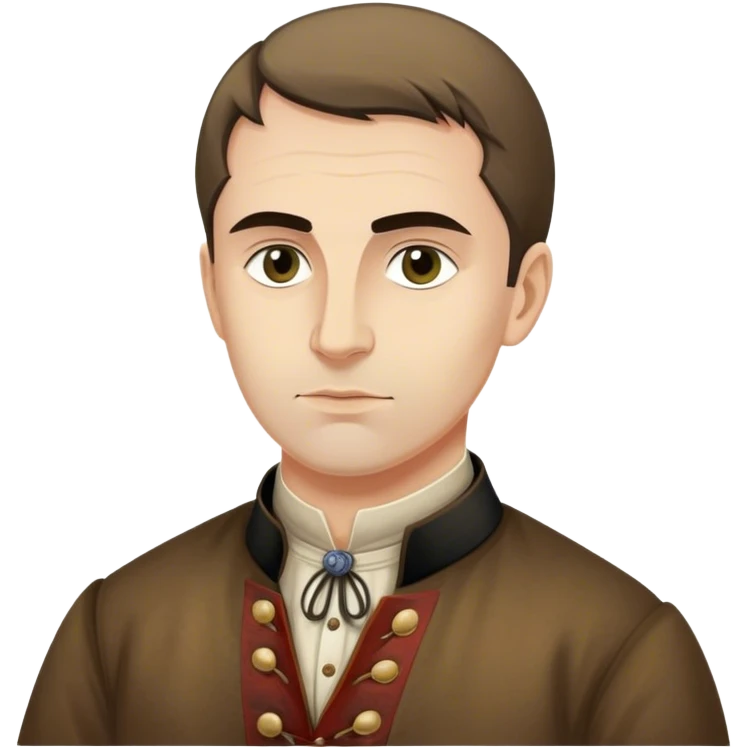 Cinematic Realistic Marko Marulić Portrait Emoji, depicted as a celebrated Croatian writer with a reflective expression and period clothing, rendered with rich textures and warm literary lighting that captures his historical influence. emoji