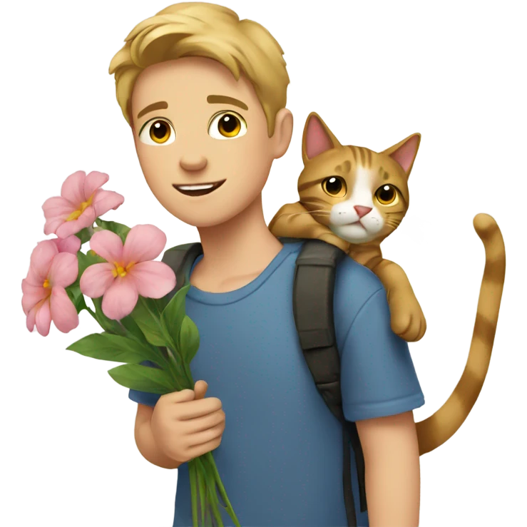 boy with cat and flower emoji