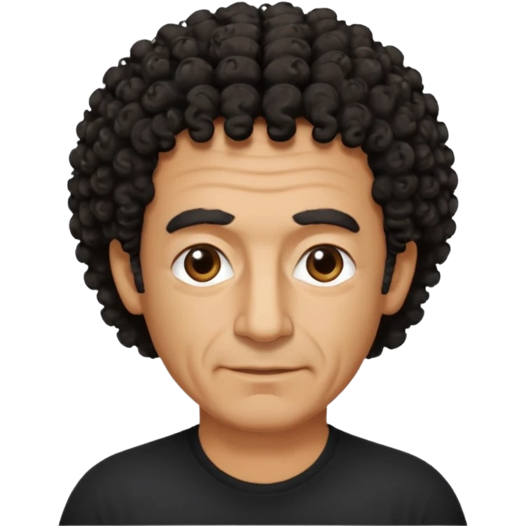 60 year old Greek man with short black curly frizzy think hair that sticks up and has a black shirt emoji
