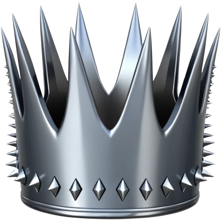 A spiked crown emoji made of silver chrome, sharp yet rounded metallic spikes, glossy reflections, aggressive luxury swag aesthetic, iOS emoji style, centered, clean white background emoji
