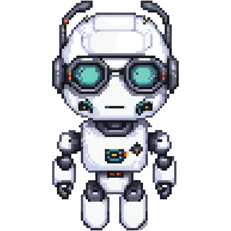 White robot with cyberpunk glasses, AI, futuristic emoji