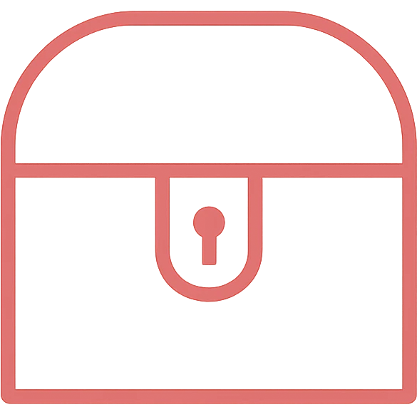 the absolute bare minimum representation of a treasure chest using only thin red lines, extremely minimal with just enough to suggest the shape, about 10-15% red coverage, mostly transparent emoji