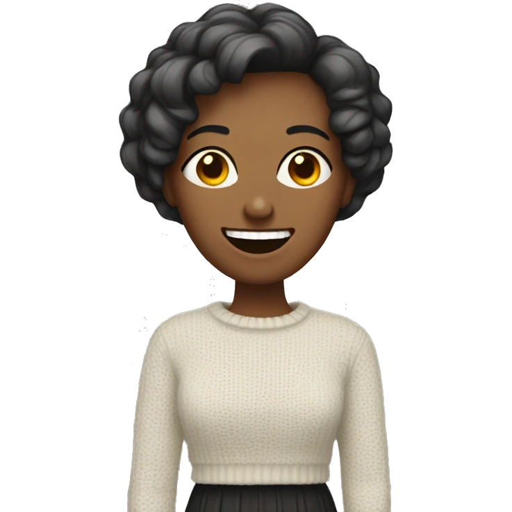 Woman with a short hair cut wearing a fang tooth sweater emoji