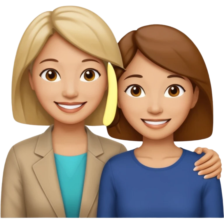 Middle aged light brown skinned woman beside a middle aged asian woman smiling looking young emoji