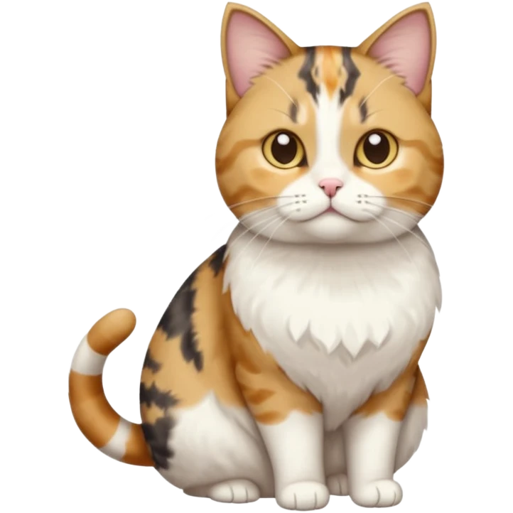 full body calico tabby + white cat with tiny head and fat body emoji