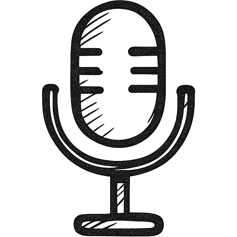 Microphone for sound recording icon, hand drawn, black outlines, no fill, simple and clean, top view emoji