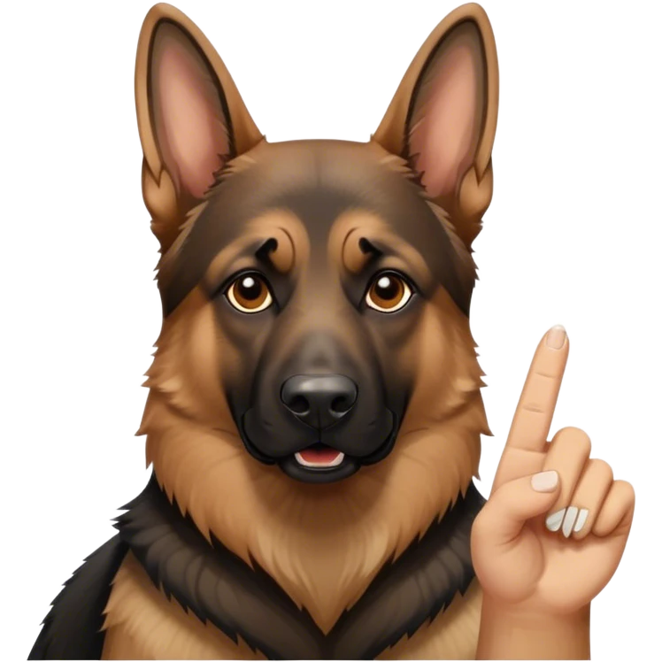 A German Shepherd with the middle finger up emoji
