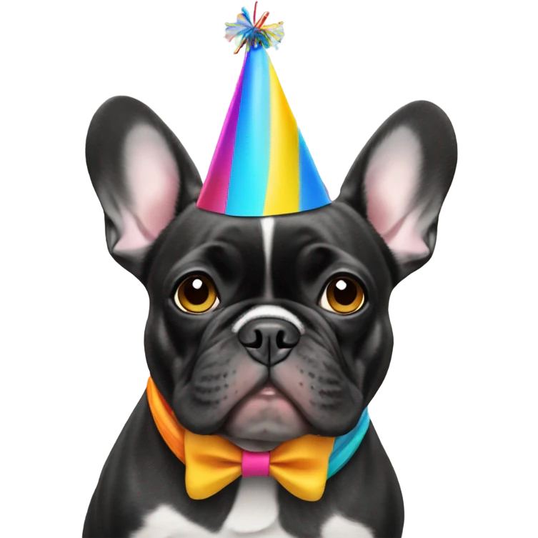 Frenchie dog wearing a birthday hat ￼ emoji