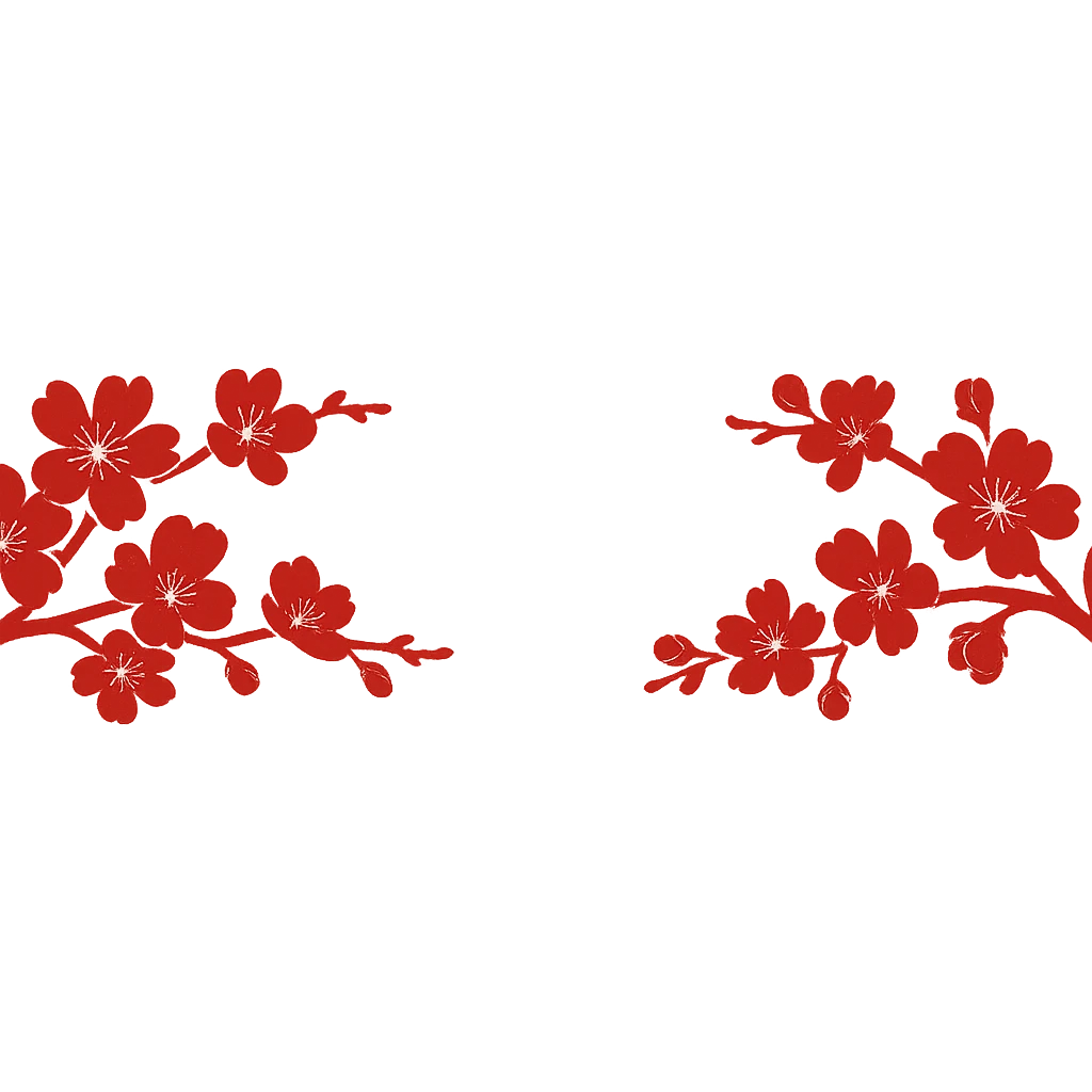 Cut out only the cherry blossom branches on both sides, without background or base, single color, style similar to the reference image, size 1200x100px, transparent background. emoji