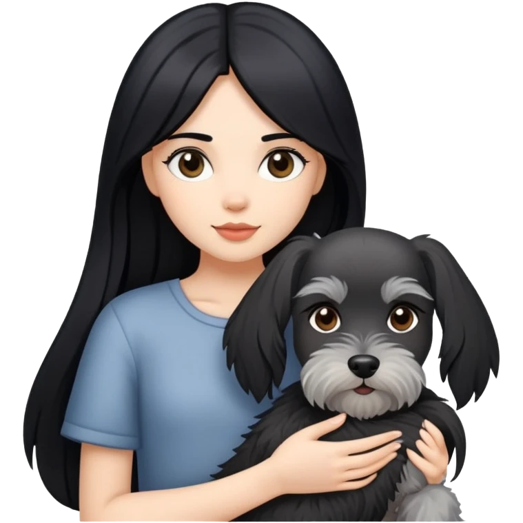 girl with long black hair holding a Schnauzer dog emoji
