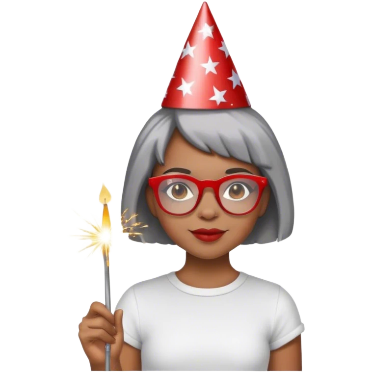 Light skinned Black girl with red glasses short natural gray haircut celebrating Labor Day emoji