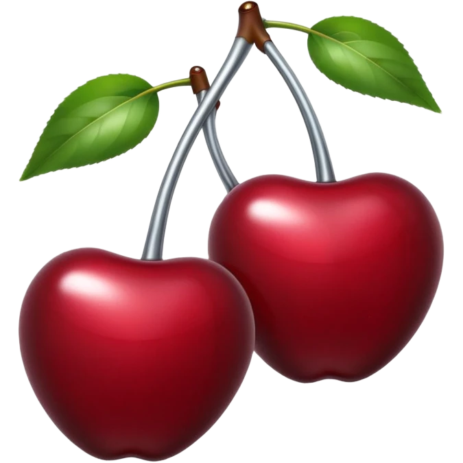 A pair of cherries emoji made of liquid silver chrome, smooth rounded shapes, glossy metallic surface, subtle sensual vibe, luxury sexy aesthetic, iOS emoji style, centered, clean white background emoji