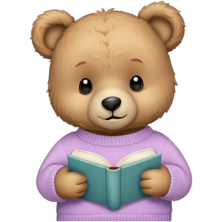 Cute teddy bear with a pastel sweater reading a book  emoji