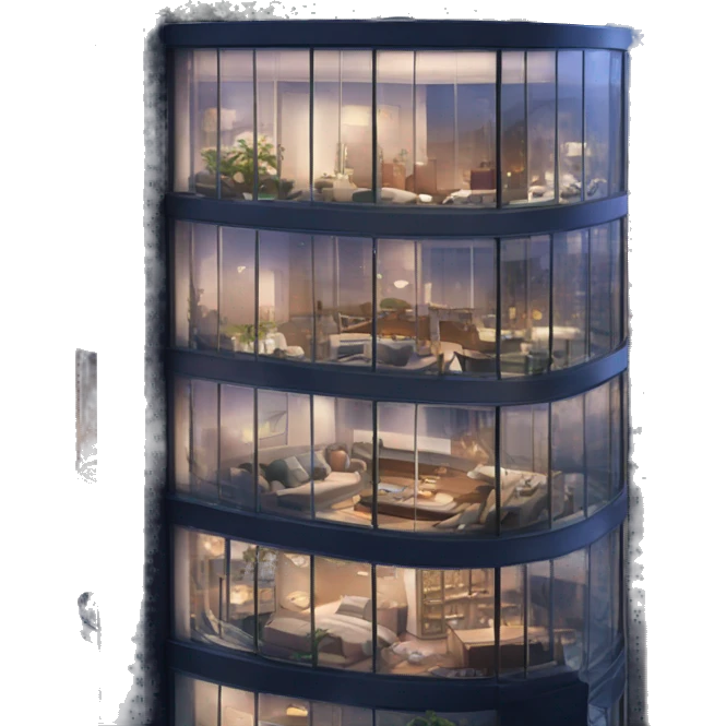 Sky rise penthouse with 360 glass windows overlooking the city at night  emoji
