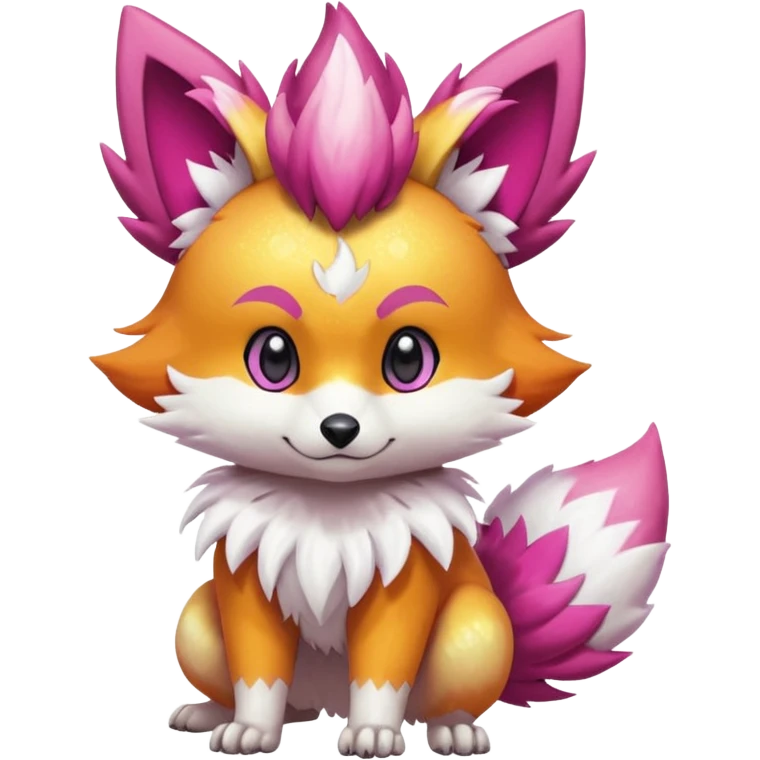 Electric chibi cute adorable innocent realistic shiny glittery shimmering shimming snowy white pink magenta feathery Fennekin-Growlithe-Furret-Electrike-fusion-Fakemon-Digimon-Pokémon-creature (full body) emoji