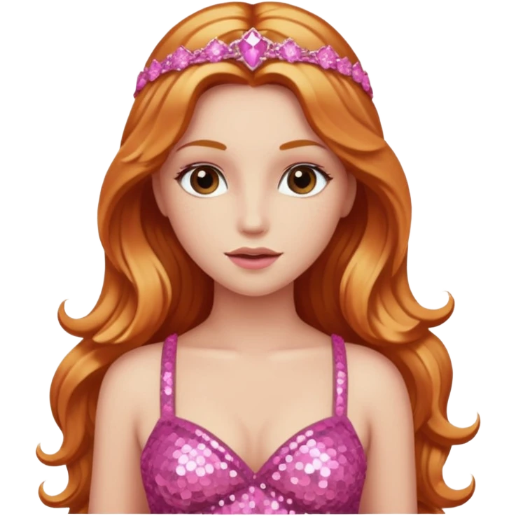 Venus, Goddess of Love from Gods and Goddesses with long reddish blonde hair, pink sequin outfit emoji
