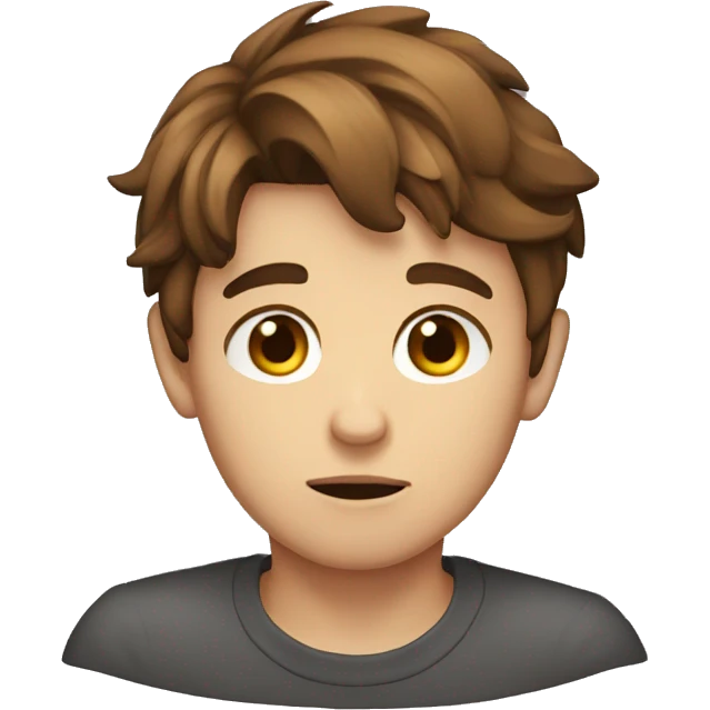 A 19 years old kid with cut brown hair sad emoji