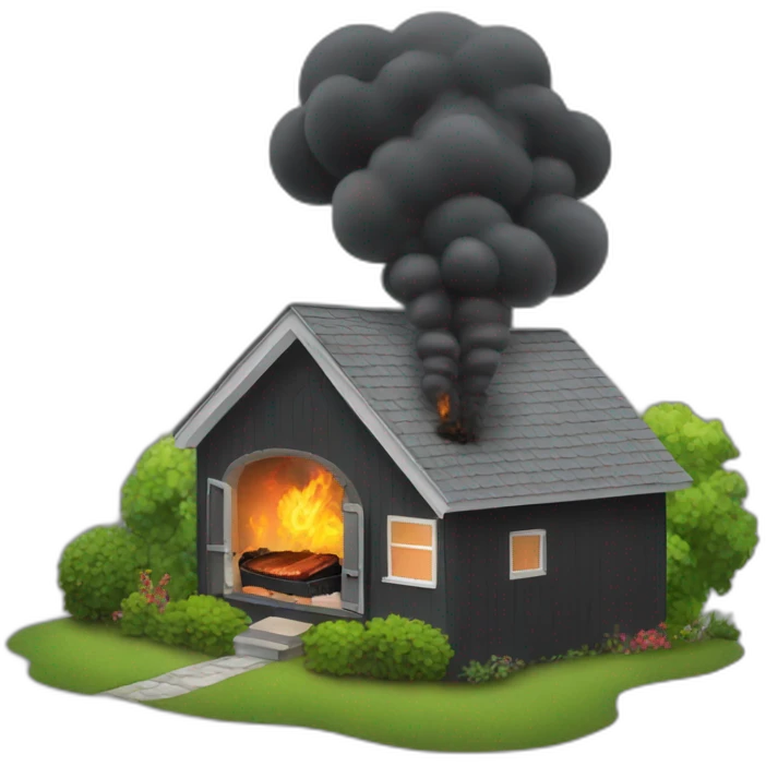 a black meat smoker in the backyard billowing smoke emoji
