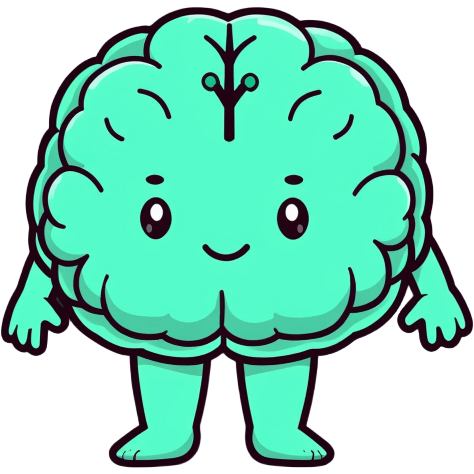 cute brain with a smiling face, arms and legs emoji