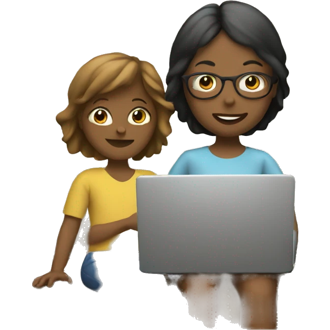 child with laptop and mom next to it emoji