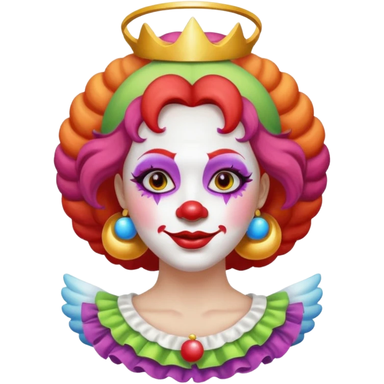 round face female clown with angel's halo emoji