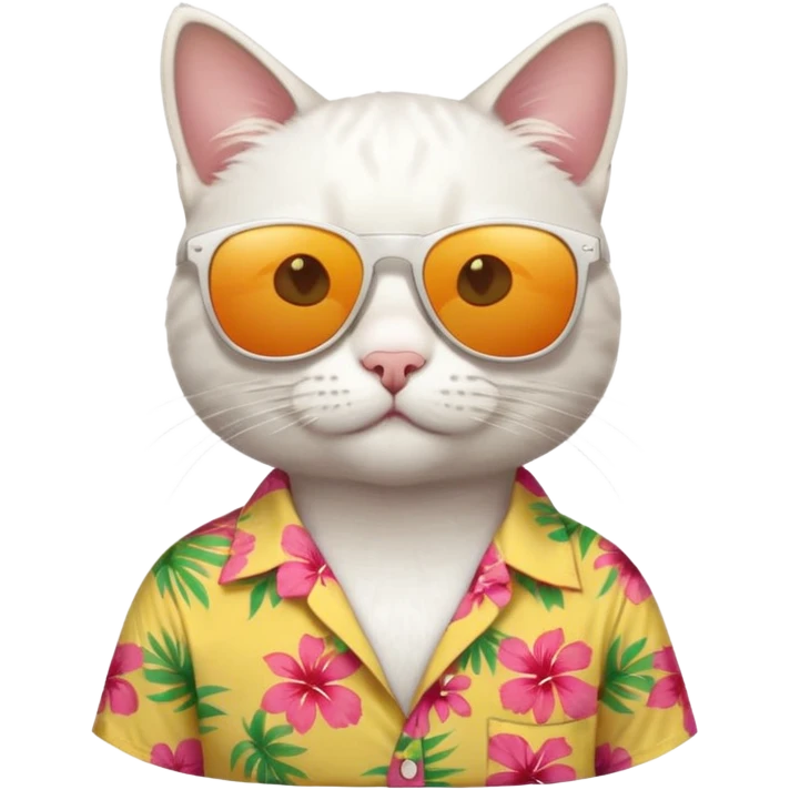 white Cat – relaxed with sunglasses and bright aloha shirt emoji