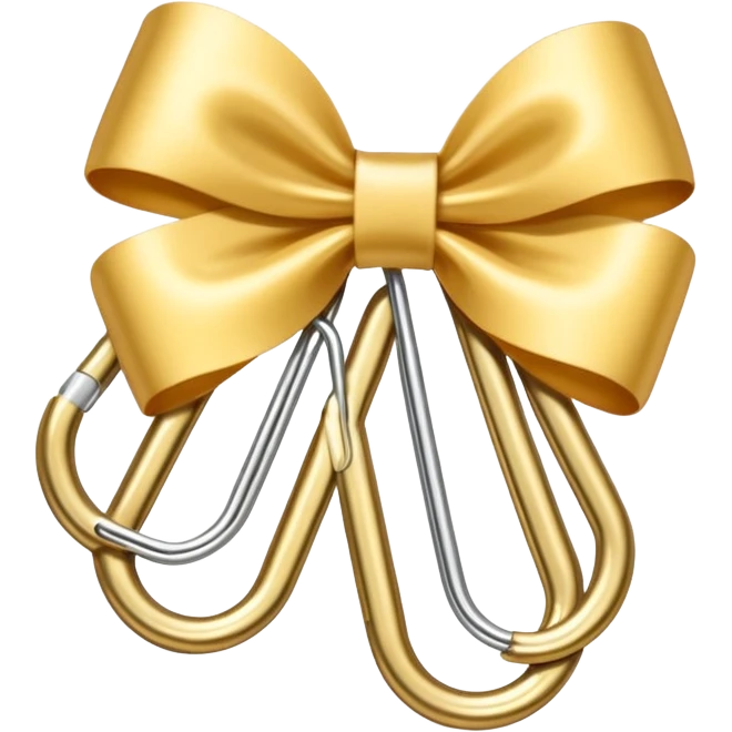 one gold paper clip with a white bow in the middle emoji