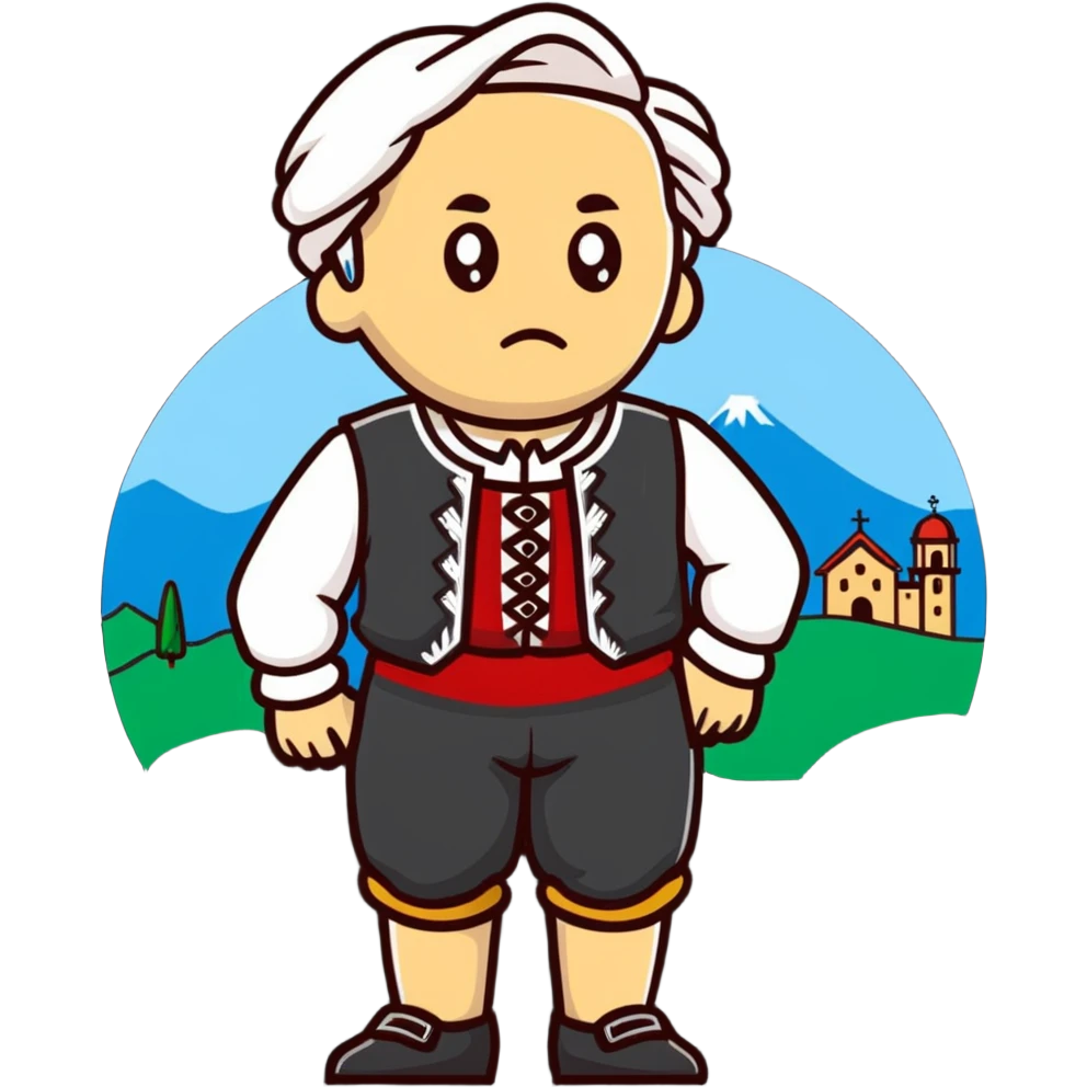 a German in typical Bavarian clothing shrugging and looking lost with Sicily in the background emoji
