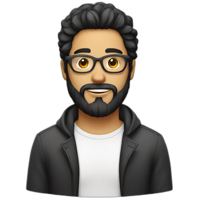 jeune homme blanc avec cheveux lisse long noir avec grosse barbe et lunette de soleil emoji