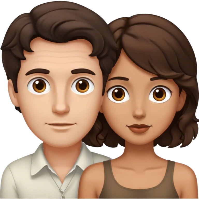 White man dark brown hair tall and shrt tan girl brown wavy hair couple  emoji