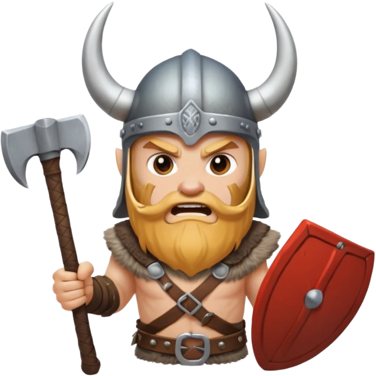 Viking with horned helmet and axe, fierce expression, Puy du Fou theme park emoji emoji