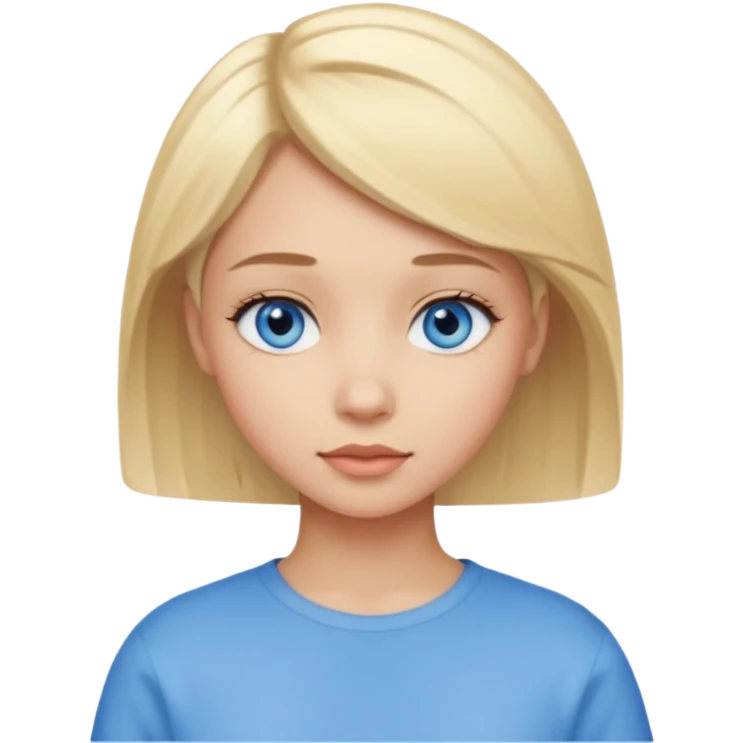 a girl light skin with blue eyes, blonde short hair and pretty emoji