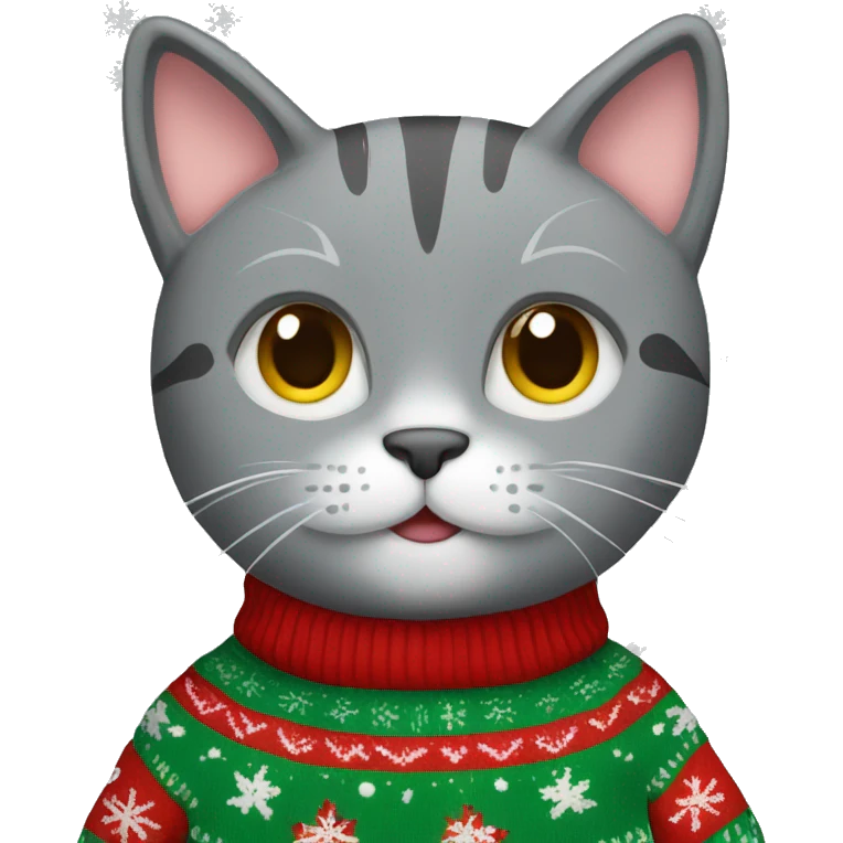 Cute gray cat wearing christmas sweater emoji
