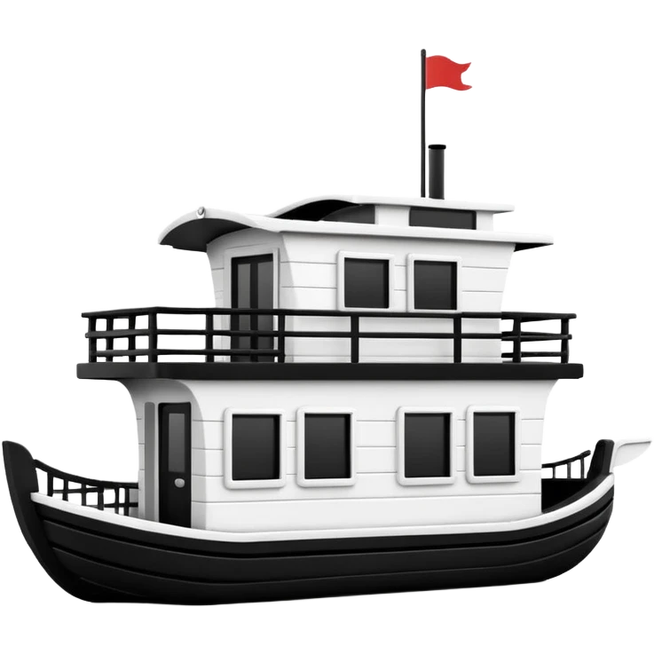 Simple black and white houseboat as basic and small as possible emoji