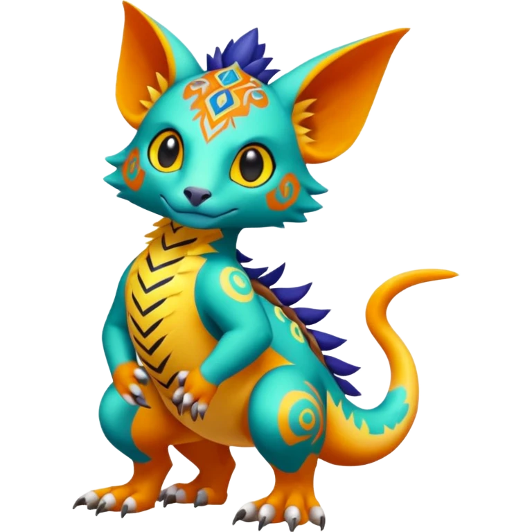 colorful lush tribal exotic patterned beautiful elegant pretty realistic Fakémon-Digimon-Fionbri-Trico-creature (full body) emoji