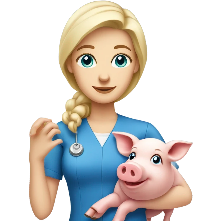 Female blonde vet with blue eyes petting pig emoji