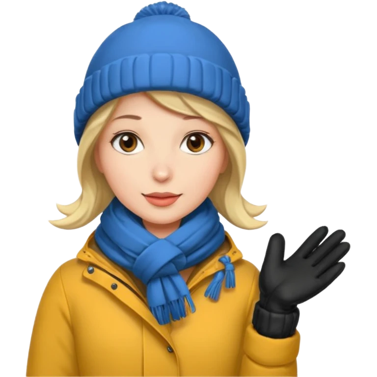Woman bundled up with parka, hat, scarf, gloves emoji