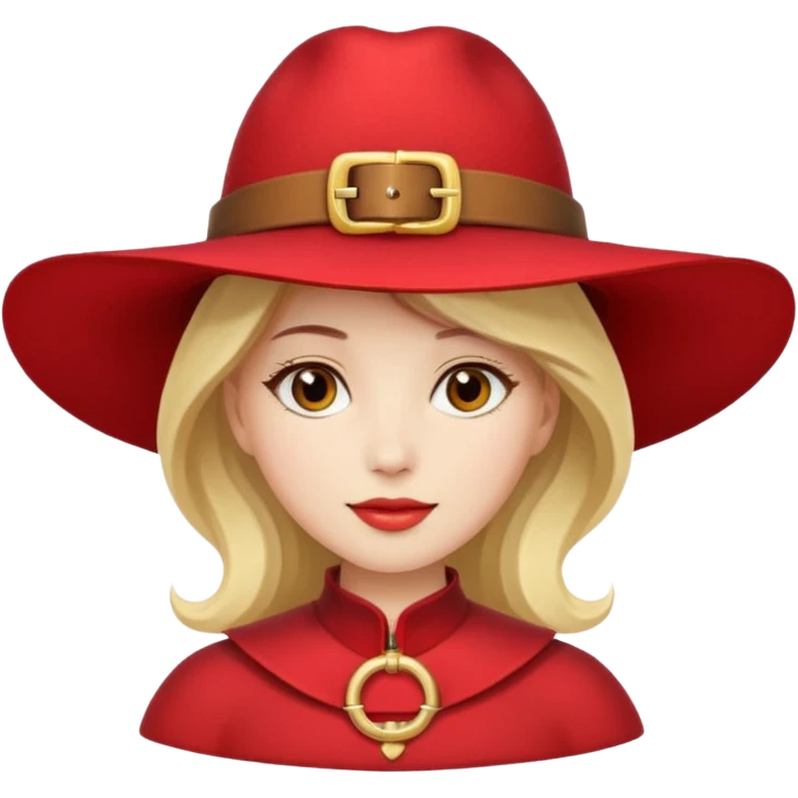 Woman with red wide-brim hat and gold buckle.








































 emoji
