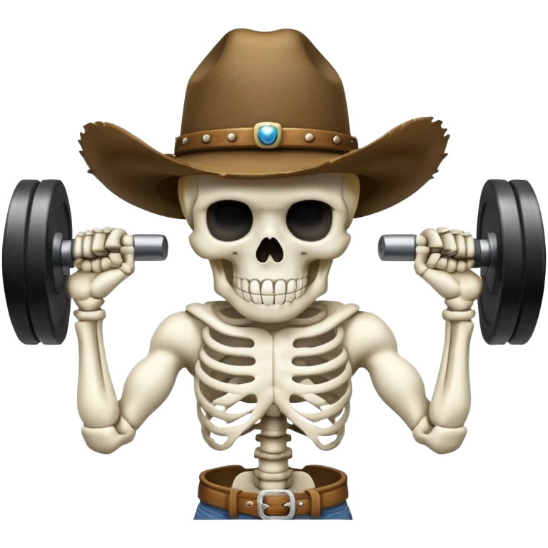 skeleton with cowboy hat lifting weights emoji